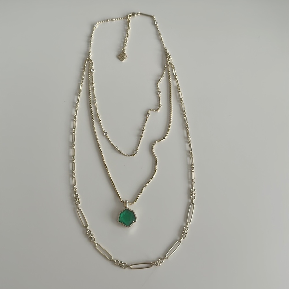 Kendra Scott Davis Gold Triple Strand Necklace in Dark Teal Amazonite
